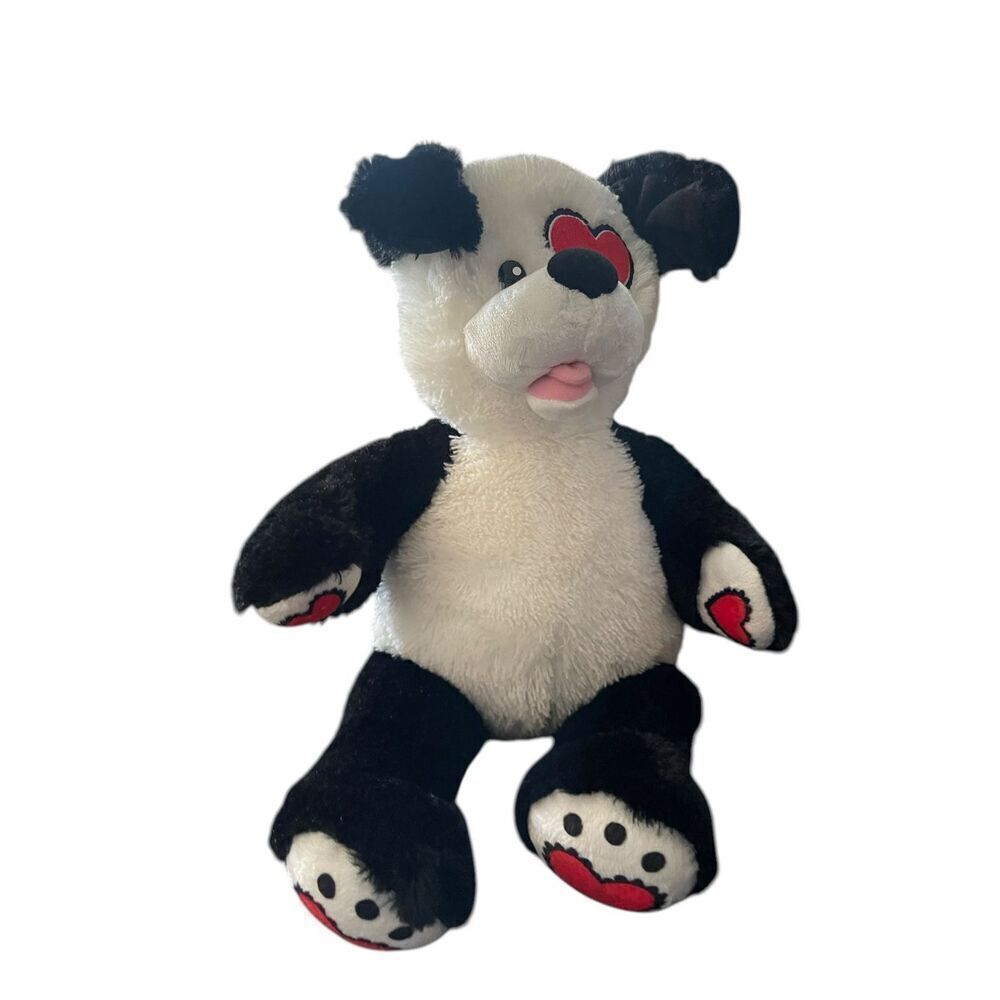 Build-A-Bear White Black Red Heart Kisses Puppy Dog Plush Stuffed Animal 18"